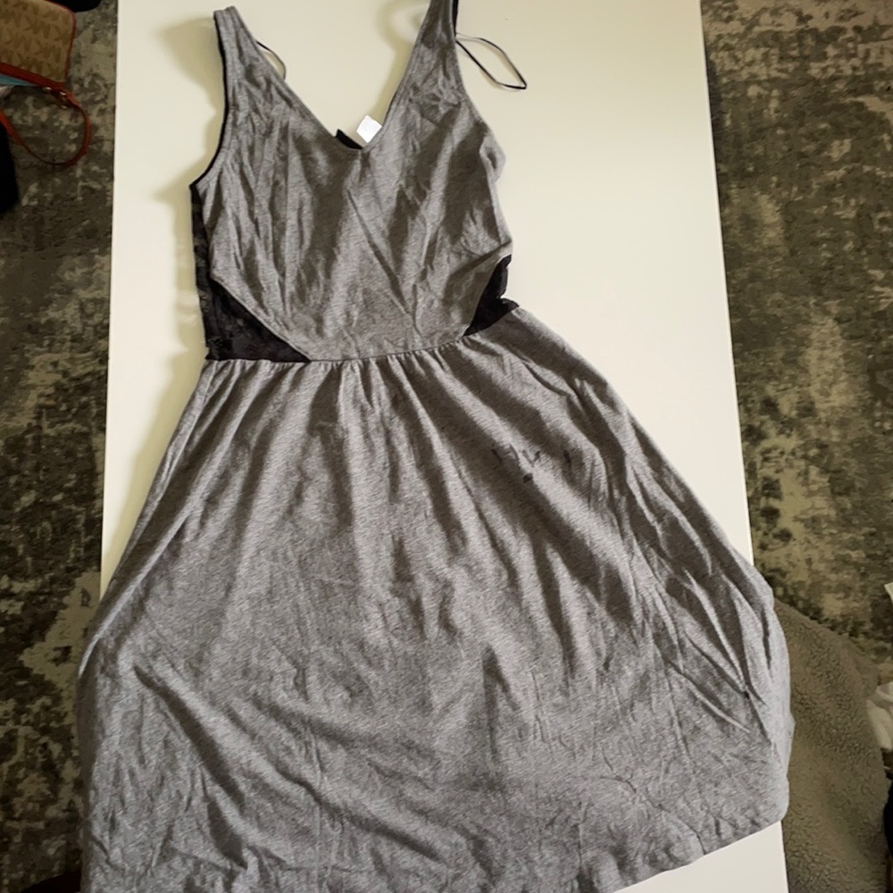 Gray Tank Dress with Black Lace Details